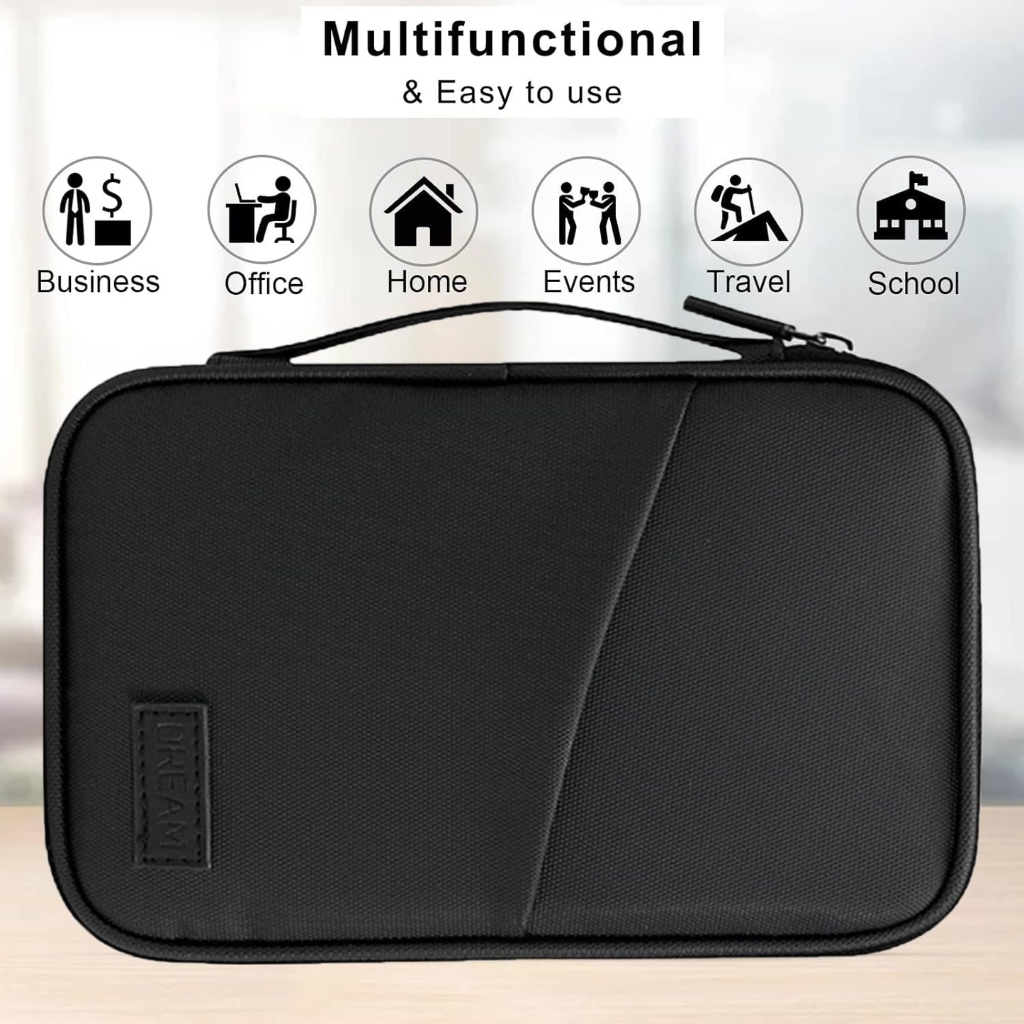 Higoney Waterproof Passport Holder, RFID Blocking Wallet, Portable Travel Document Organizer for Men & Women, Travel Essentials (Black)