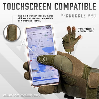 Glove Station Gloves for Men – Touchscreen Utility Gear with Hard Knuckle Protection Used in Motorcycle, Airsoft, & Outdoor Work Green - Hard Knuckle Small