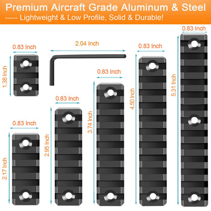 FENTUK Single Keymod Picatinny Rails Set 3 5 7 9 11 13 Slot with 13 T-Nuts & 13 Screws, 3 Allen Wrench - Black