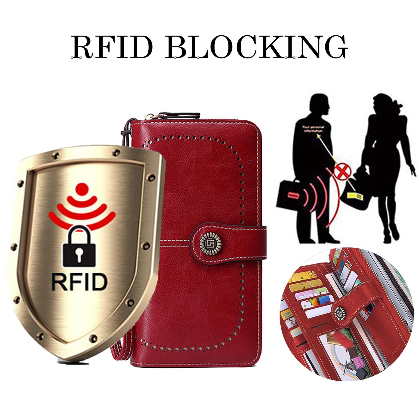 YAPAIOU Wallets for Women Leather Large Capacity Credit Card Holder Bifold RFID Blocking for Women with Pocket ID Window(Wine Red)