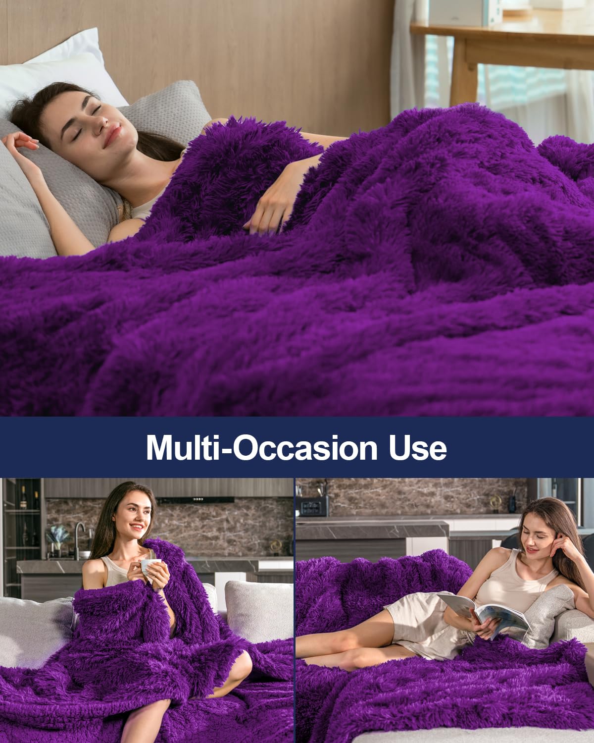 Pawque Faux Fur Blankets Twin Size 60x80 Inches, Soft Fuzzy Fluffy Blanket, Warm Thick Sherpa Long Hair Shag Reversible Lightweight Cozy Throw for Bedroom Sofa Couch, Purple