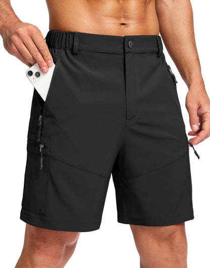 Pudolla Men's Hiking Cargo Shorts Lightweight 7" Travel Casual Shorts for Men Golf Work Outdoor with 5 Zipper Pockets(Black X-Large)
