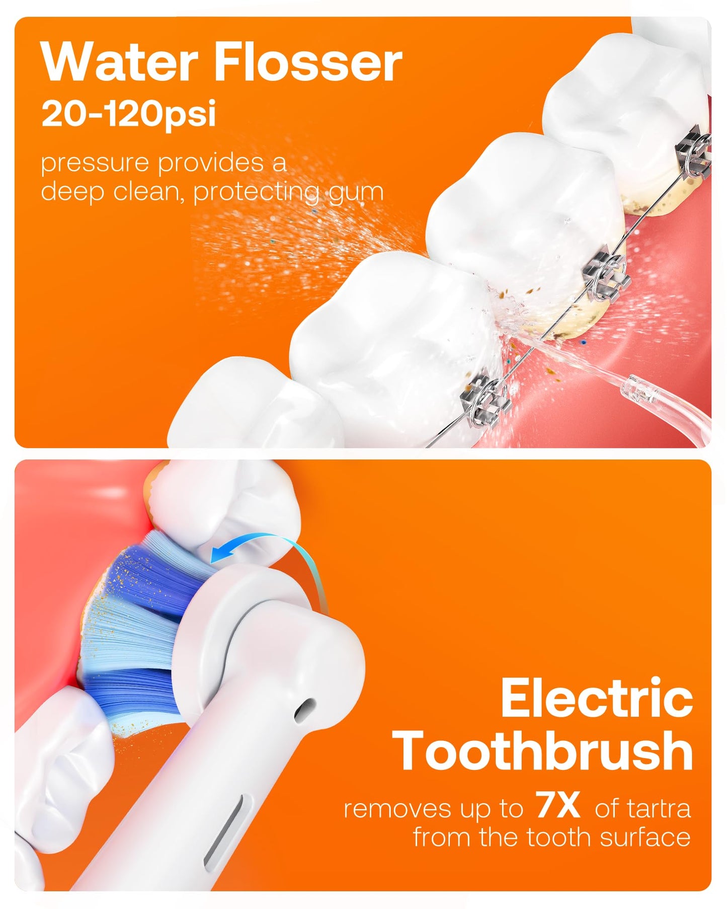 Bitvae Water Dental Flosser Teeth Picks, Cordless Water Flosser for Teeth, Braces, Dental Care and Rechargeable Rotary Electric Toothbrush Combo Set, 4 Tips, 4 Brush Heads, Waterproof, Black, C5+R1