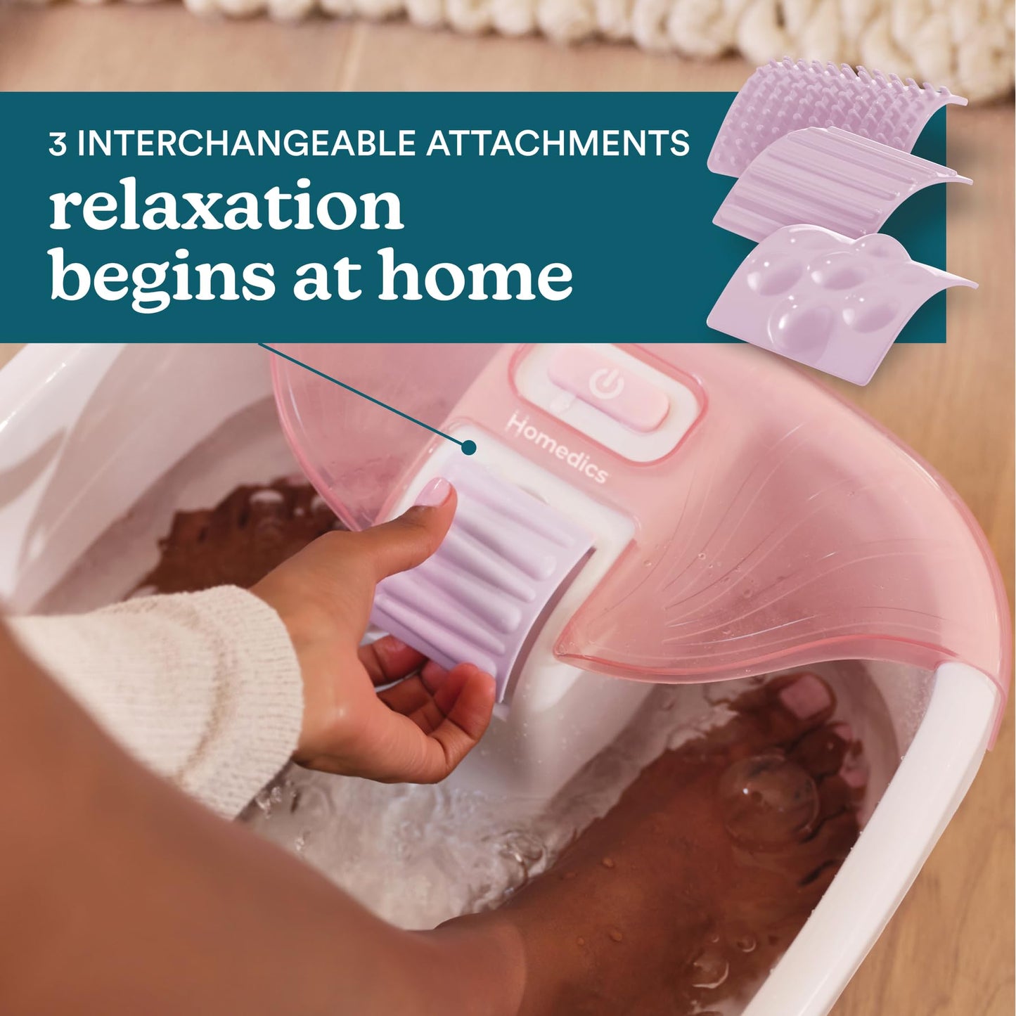 Homedics Bubble Bliss Deluxe Foot Spa with Heat Massaging Arch, 3 Acupressure Attachments, Splash Guard, Raised Nodes Creates Bubbles, Improves Circulation, Soothe Tired Muscles, Built-in Storage