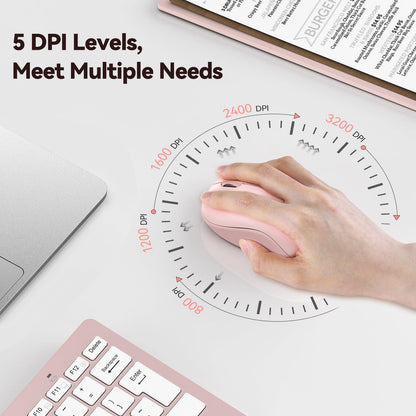 TECKNET Wireless Mouse for Laptop, 2.4G Silent Computer Mouse Quiet Click with 5 DPI Levels,Contoured Grip,Small Portable 30 Months Battery Cordless Mice for PC, Chromebook, Mac - Pink