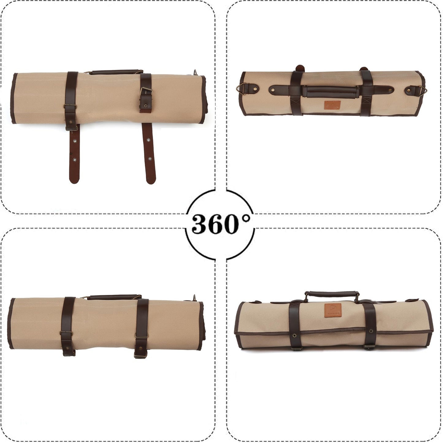 Pargana Chef Knife Roll Bag 9 Knife Slots - Durable Water-Resistant Acrylic Canvas Knife Roll Case Adjustable Leather Shoulder Strap & Handle - Fits 12” Knives & Honing Steel -Culinary Travel-Friendly