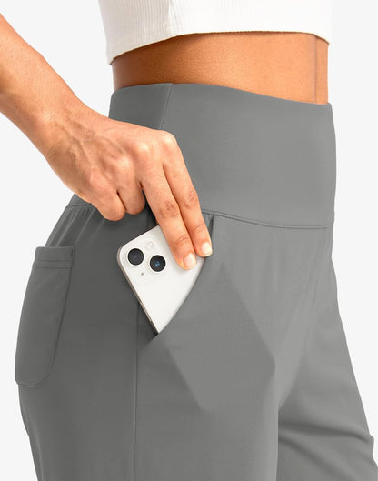 G Gradual Women's Bermuda Long Shorts with Pockets 7" High Waisted Knee Length Shorts for Women Walking Athletic Workout(Light Grey-L7,M)