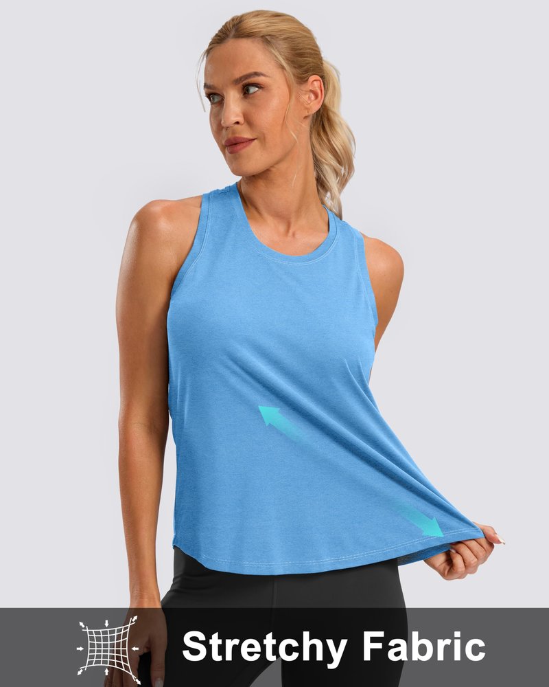 G Gradual Women's Workout Tank Tops Racerback Athletic Yoga Tops Loose Fit Sleeveless Running Gym Sports Shirts for Women(Sky Blue Heather,L)