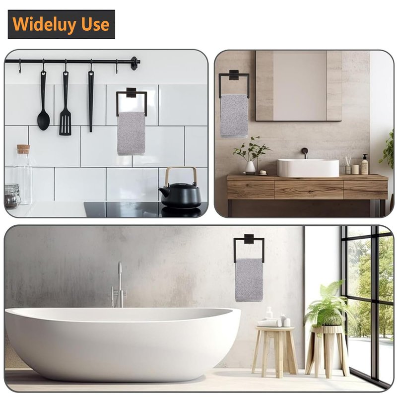JOPOFI Towel Ring - Thicken Stainless Steel Towel Holder, Towel Racks for Bathroom, Square Modern Design Hand Towel Holder, Contemporary Hand Towel Bar - Matte Black