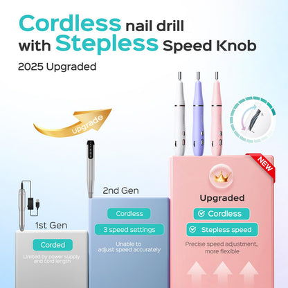 COSLUS Cordless Electric Nail Drill File: Nail Drill Machine with Stepless Speed Knob for Acrylic Gel Dip Powder Polish, Professional Portable Manicure Pedicure Rechargeable for Home Salon Use Purple