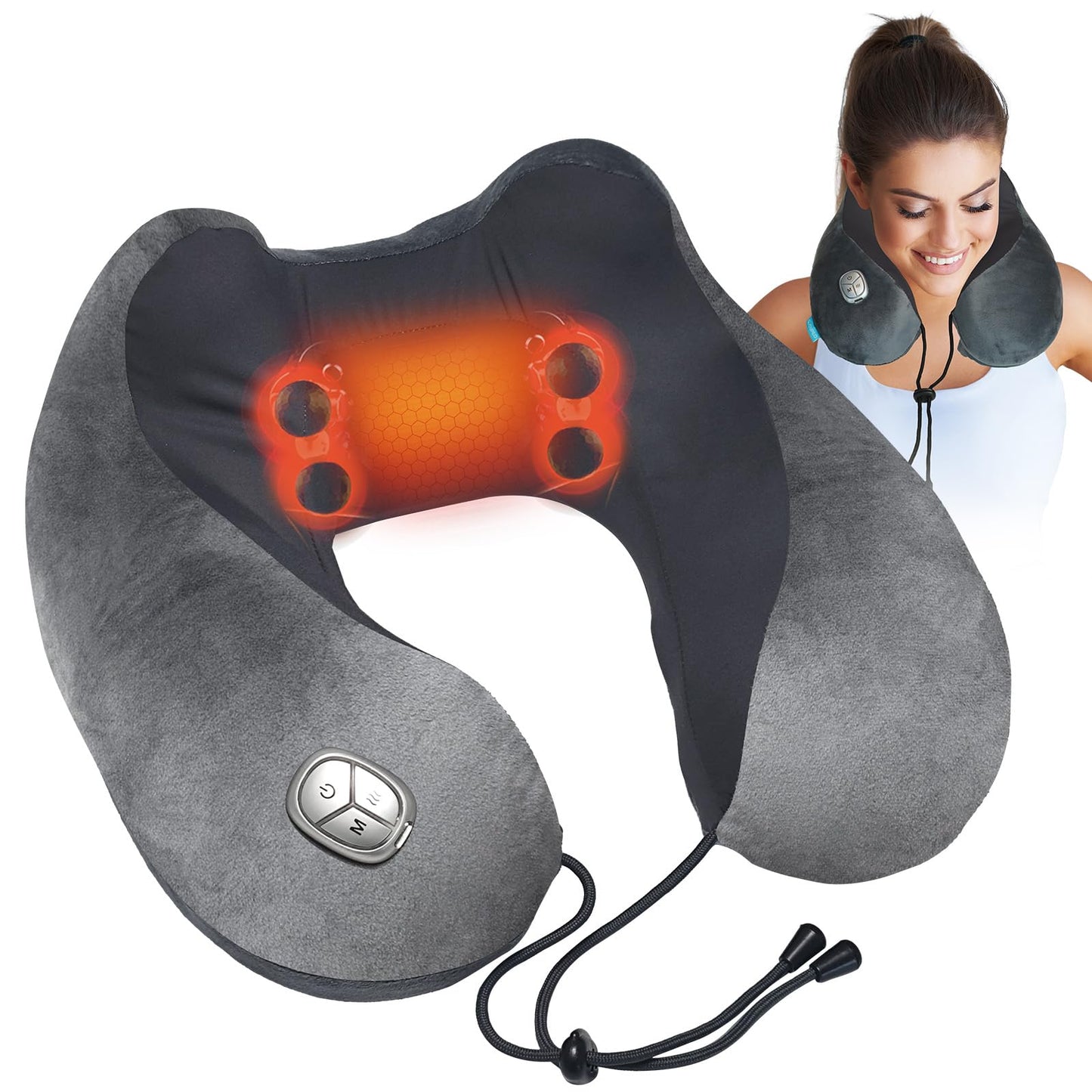 Neck Massager Pillow with Heat - FSA or HSA Eligible,Portable Shiatsu Neck Massage Pain Relief Deep Tissue,Heated Pillow for Travel,Office & Home,Ideal Gift for Her,Him