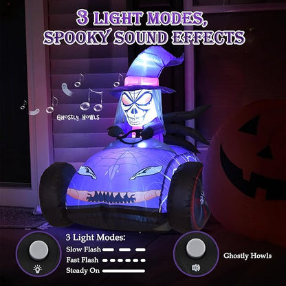 KLYLOP Halloween Toys for Kids, Halloween Inflatables Kids Toys with 3.5FT Remote Control Skull Toys Car, Blow Ups Yard Decor with Built-in LEDs for Holiday Decorations Outdoor for Children