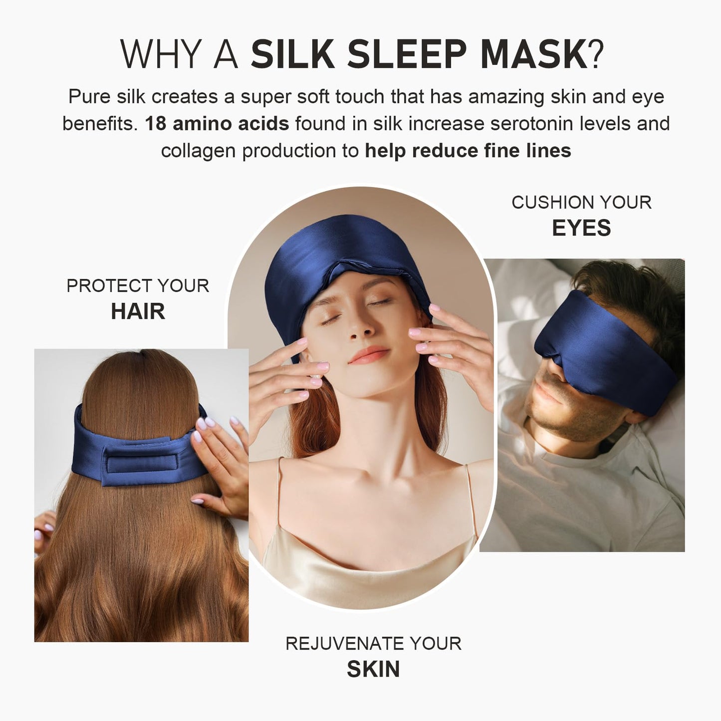 LitBear Silk Sleep Mask for Side Sleeper, Eye Mask Sleeping for Women Men 100% 22 Momme Pure Mulberry Silk, Face-Hugging Padded Eye Cover for Sleeping with Adjustable Band (Black)