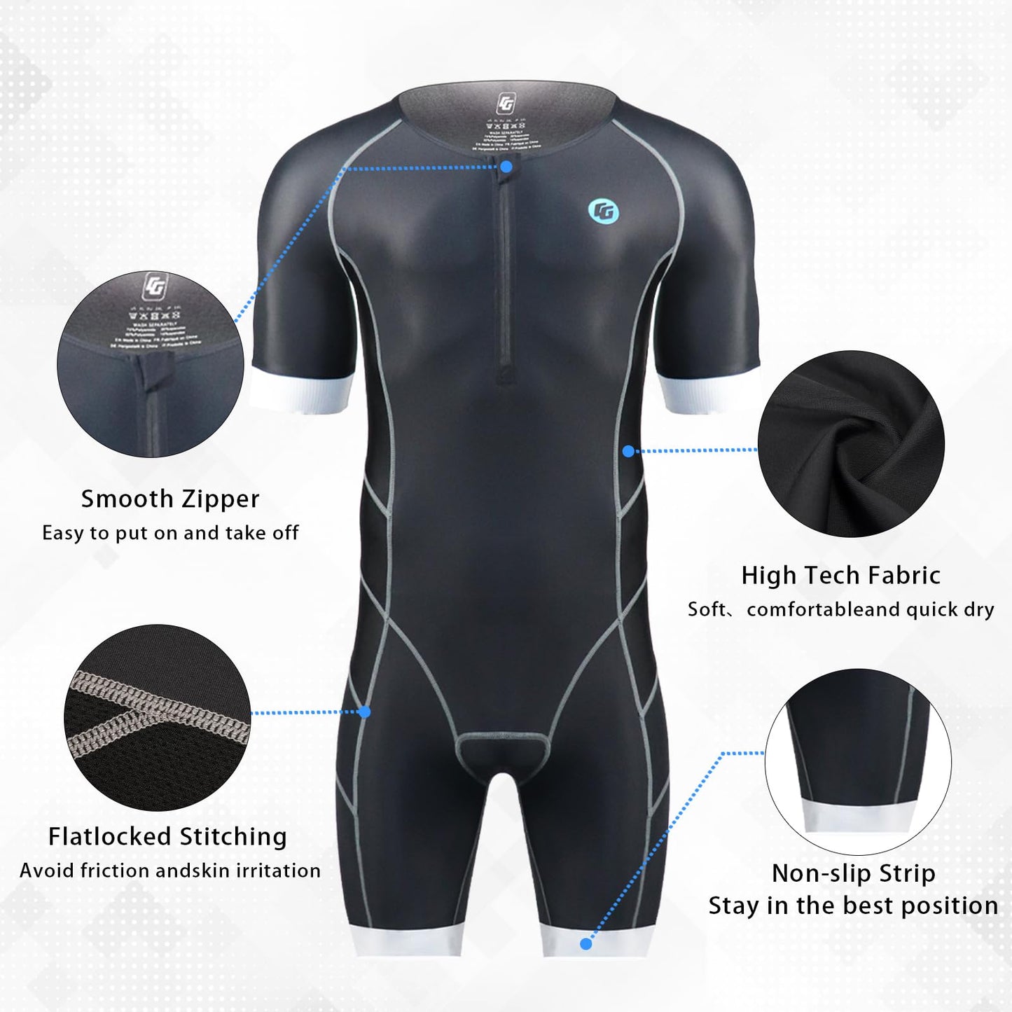 CGLRybO Mens Pro Trisuit Short Sleeve Triathlon Suit Best for Swimming Racing Tri Suit