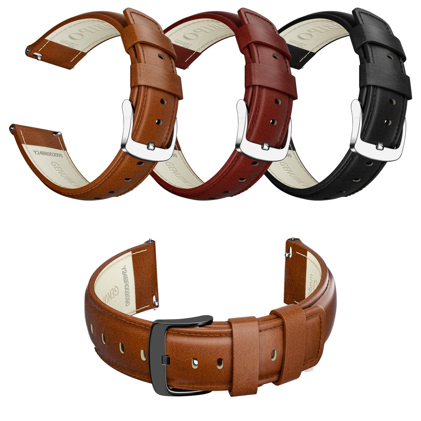 RBIPO 22mm Leather Watch Band Quick Release Strap for Men and Women, Compatible with Timex Fossil Samsung Seiko Citizen