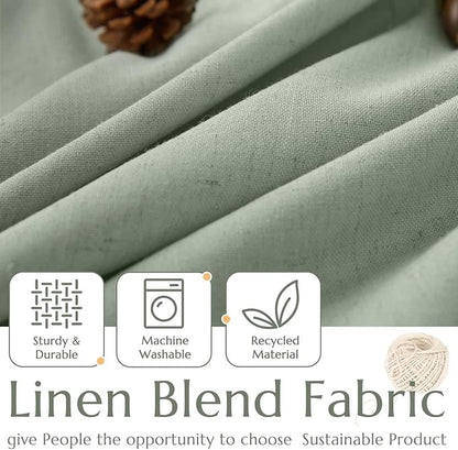 jinchan Linen Textured Tier Curtains 36 Inch for Kitchen Windows Farmhouse Cafe Curtains Small Drapes Rustic Light Filtering Half Window for Living Room Laundry Rod Pocket 2 Panels Green