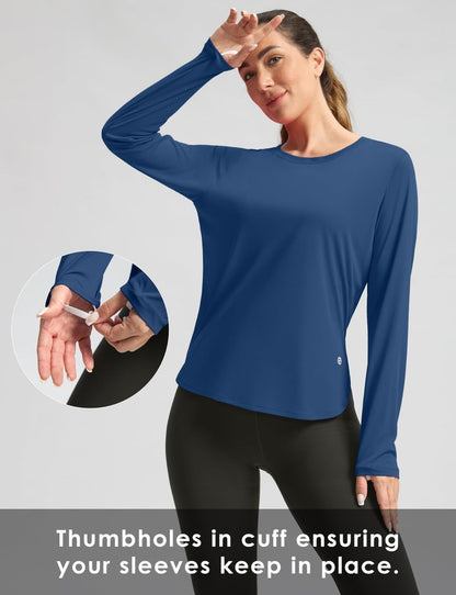 Women's Sun Shirts UPF 50+ Long Sleeve UV Protection Shirt Lightweight Quick Dry Workout Hiking Tops for Women(Dark Blue,M)
