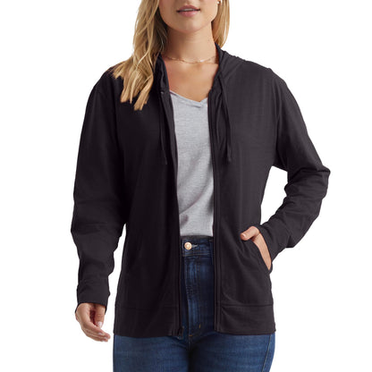 Hanes Women's Slub Jersey Hoodie, Black, Large