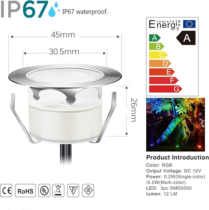 Smart LED Deck Lights Kit WiFi Controlled Color Changeable,Φ1.38“Outdoor IP67 Waterproof Low Voltage Step Lights In-Ground Lighting,Works with Samrt Phone,Alexa, Google Home(Silver Border,10pack)