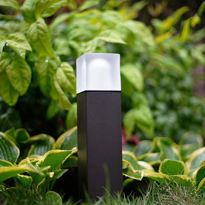 GOODSMANN 8PK Bollard Landscape Lighting Kit 2W LED Low Voltage Square Pathway Lights 100 Lumen 2700K Warm White Outdoor Hardwired Walkway Lights Brown Finish Path Lights with Connectors Metal Stakes