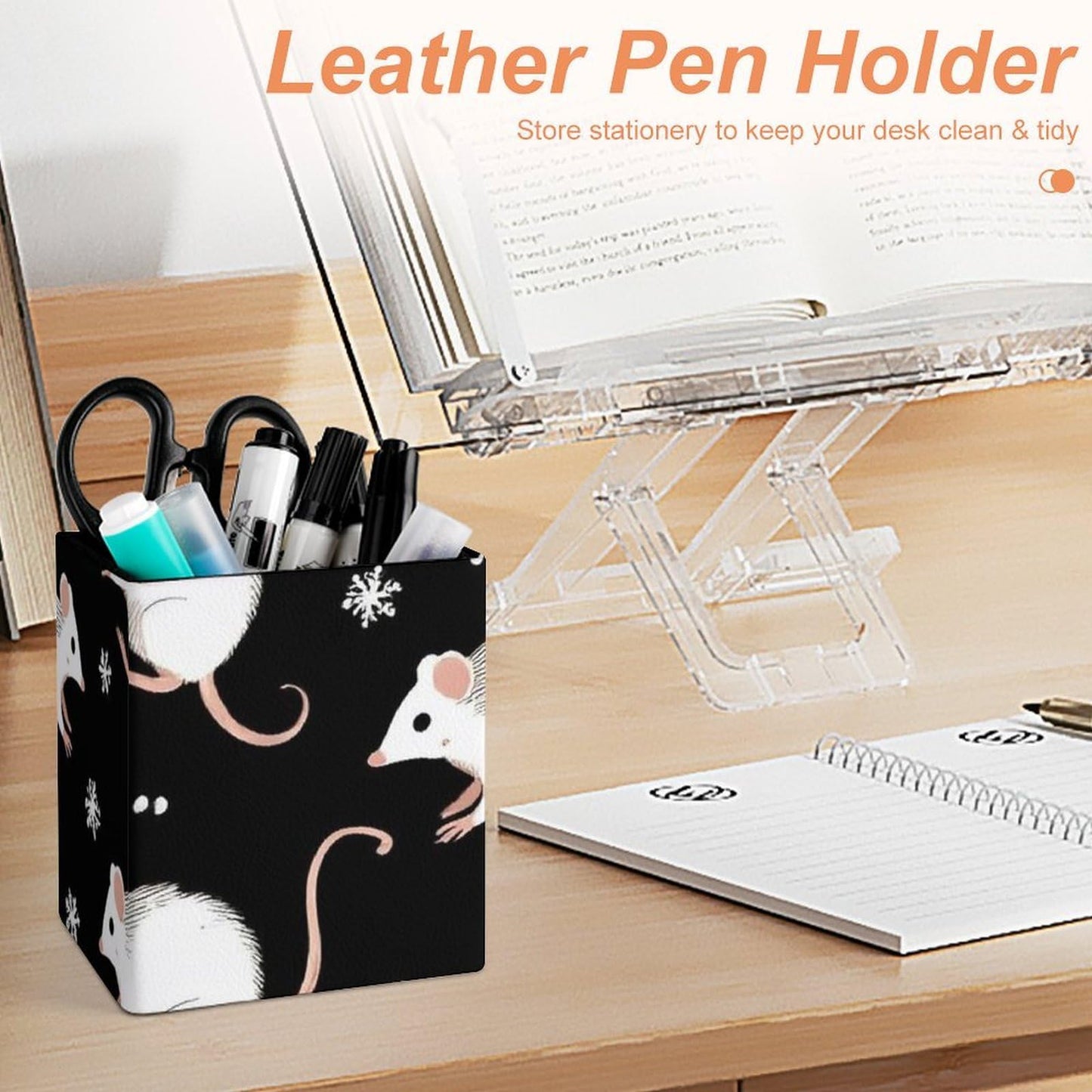 UTRSIFB Holder Cup Makeup Brush Storage Organizer, Waterproof Multifunctional Office Supplies, Pen Holder Square Leather Pencil Opossum