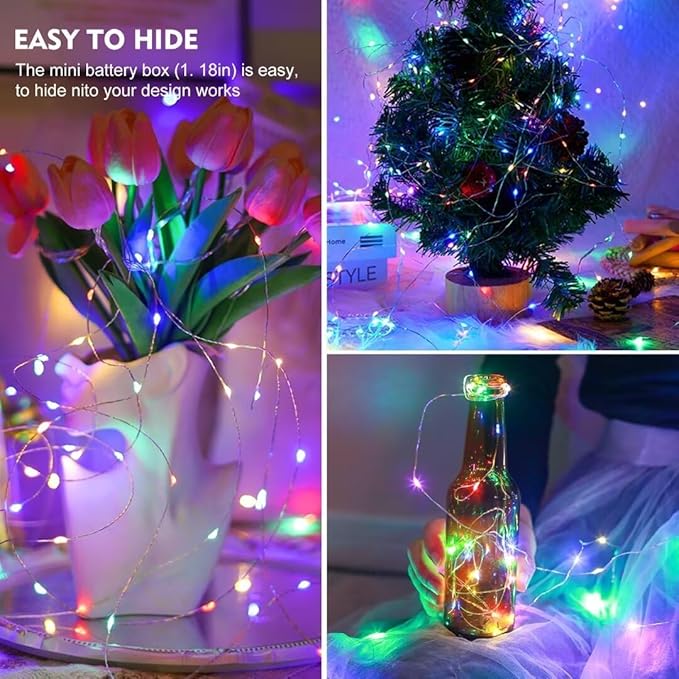 pozzolanas 12 Pack Multi-Colored Fairy Lights Battery Operated 3 Modes 7FT 20 LED Waterproof String Lights Twinkle Silver Wire for Mason Jars Wedding Christmas Halloween Decor (12, Multi-Colored)