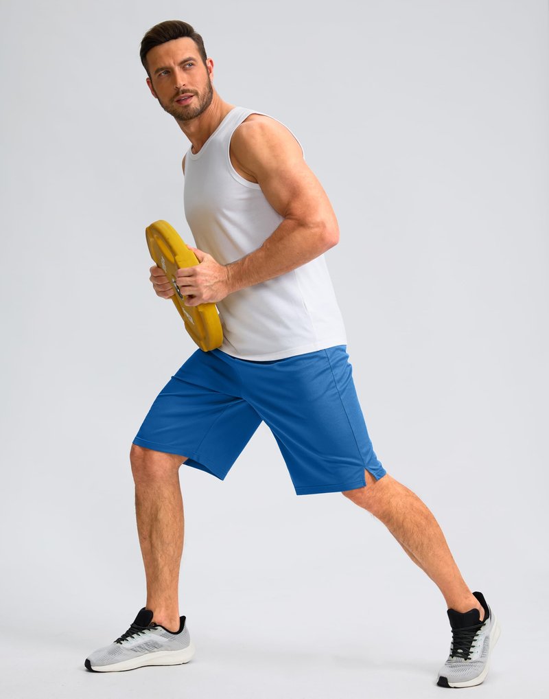 G Gradual Men's Athletic Shorts with Pockets 9" / 11" Long Basketball Shorts Lightweight Quick Dry Gym Workout Shorts for Men(Blue,XL)