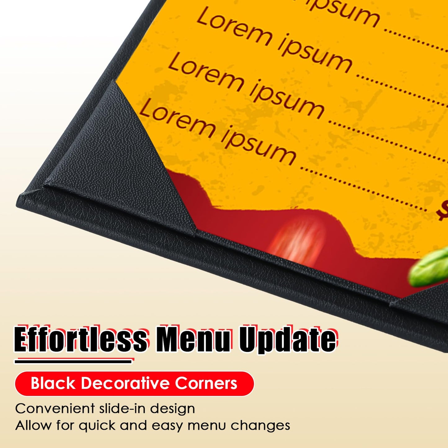 NATGAI 5 PCS 4 View Menu Covers 4.25" x 11", PU Leather Menu Cover Menu Holders, Waterproof Double View Restaurant Menu Covers, Fit for Restaurant Bar Cafe Hotel Wine List (4 View, 4.25"x11")