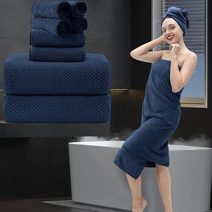 8 Piece Bathroom Towel Set Navy Blue |2 Oversized Large Bath Towels Sheet