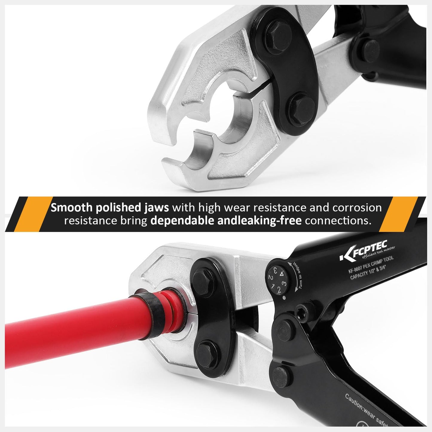KF CPTEC PEX Crimping Tool 1/2 & 3/4 Inch Combo, PEX Crimp Tool for Copper Crimp Rings with Go/No-Go Gauge, Meets ASTM F1807 Standard, Durable PEX Plumbing Tool
