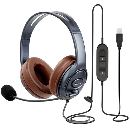 EMAIKER Noise Canceling USB Headphones with Microphone & in-Line Controls for Dragon Dictation, Over Ear PC Headphones for Office Work from Home Skype Teams Zoom Meeting WebEx Softphone