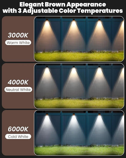 Brighter Solar Fence Lights-3000/4000/6000K 3 Mode,Solar Lights Outdoor Waterproof,Dusk to Dawn Deck Light, Outdoor Lighting for Backyard/Railing/Wall/Step/Patio(12 Pack,Brown)