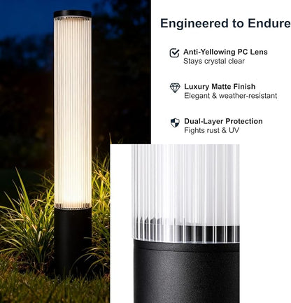 SkyGlow Bollard Light, 120V Line Voltage 32" Aluminum LED IP65 Waterproof Outdoor Modern Landscape Path Lights Hardwired Curb Appeal for Garden Lawn Patio Courtyard Driveway Pathway Lighting