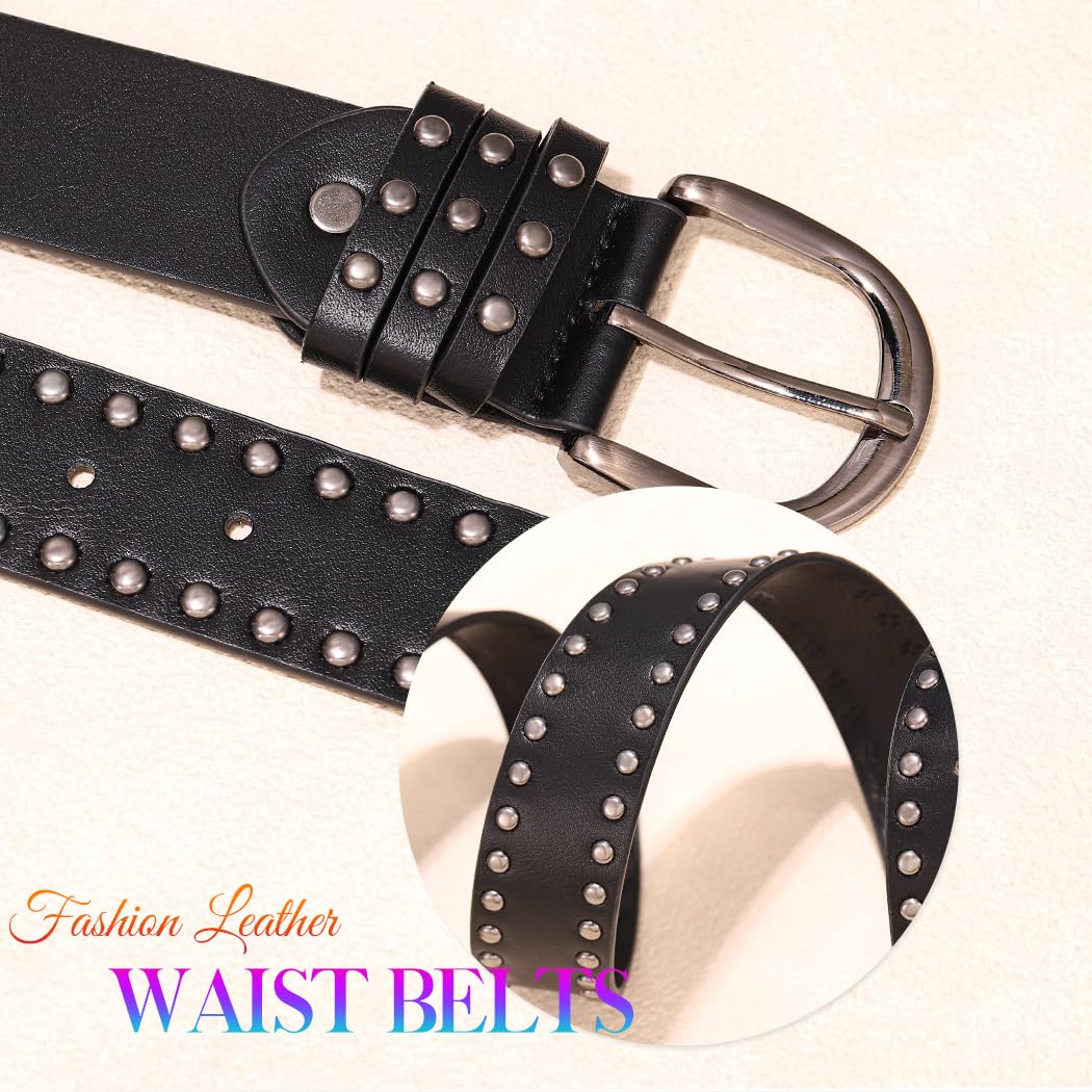 BODIY Rivet Leather Belt Black Vintage Waist Belts Y2K Wide Belts Western Studded Belt for Women (Black)
