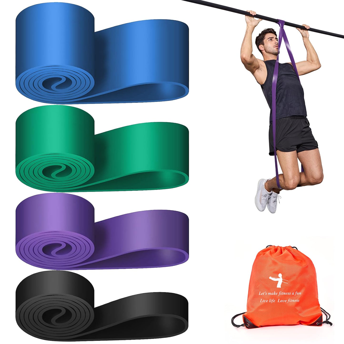 Pull Up Assistance Bands Set 5 LBS - 230 LBS, Long Resistance Bands for Pull Ups Working Out, Gym Workout Bands for Men Exercise Muscle Training and Shape Body - Carry Bag Included