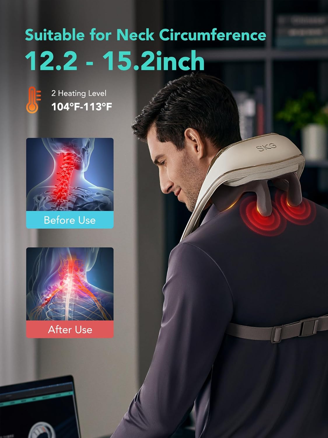 SKG 2025 Neck Massager for Pain Relief Deep Tissue 6D Kneading with Heat Cordless Neck and Shoulder Massage Gifts for Men and Women H5 mini