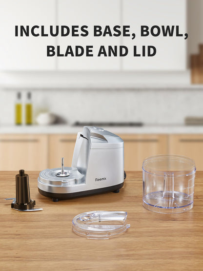 Reemix 1.5-Cup One-Touch Electric Food Chopper, 100W Mini Food Processor Meat Grinder, Mix, Chop, Mince and Blend Vegetables, Fruits, Nuts, Meats, Stainless Steel Blade (Black)