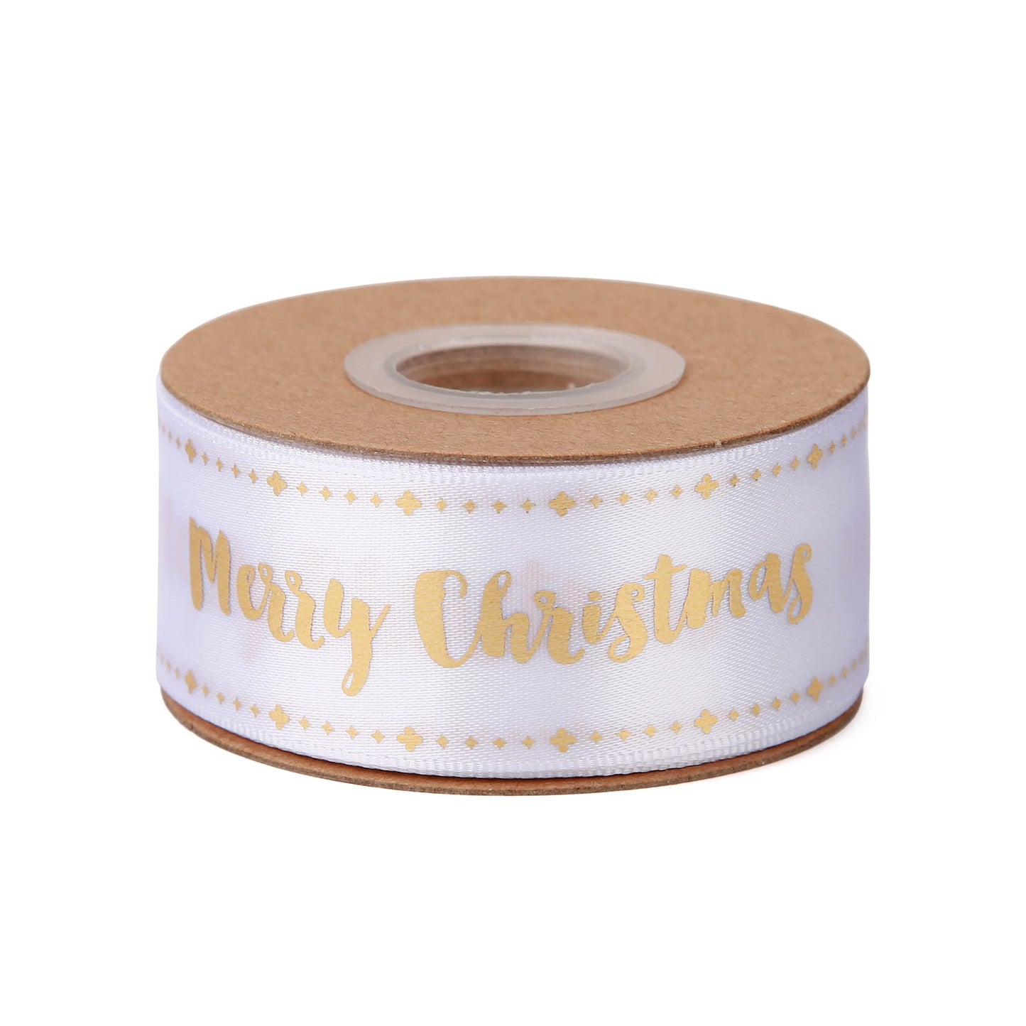 Meseey Merry Christmas Ribbon 10 Yards 1Inch Wide White Satin Ribbons with Gold Printed Gift Ribbon for Craft Packing, Gift Wrapping, DIY Craft, Christmas Party Supplies