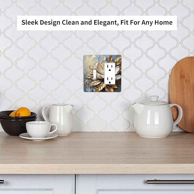 Decorative Art Light Switch Covers Gilded Bloom 2 Gang Single Toggle Rocker Combination Electrical Faceplate Switchplate Wall Plate for Home Decor
