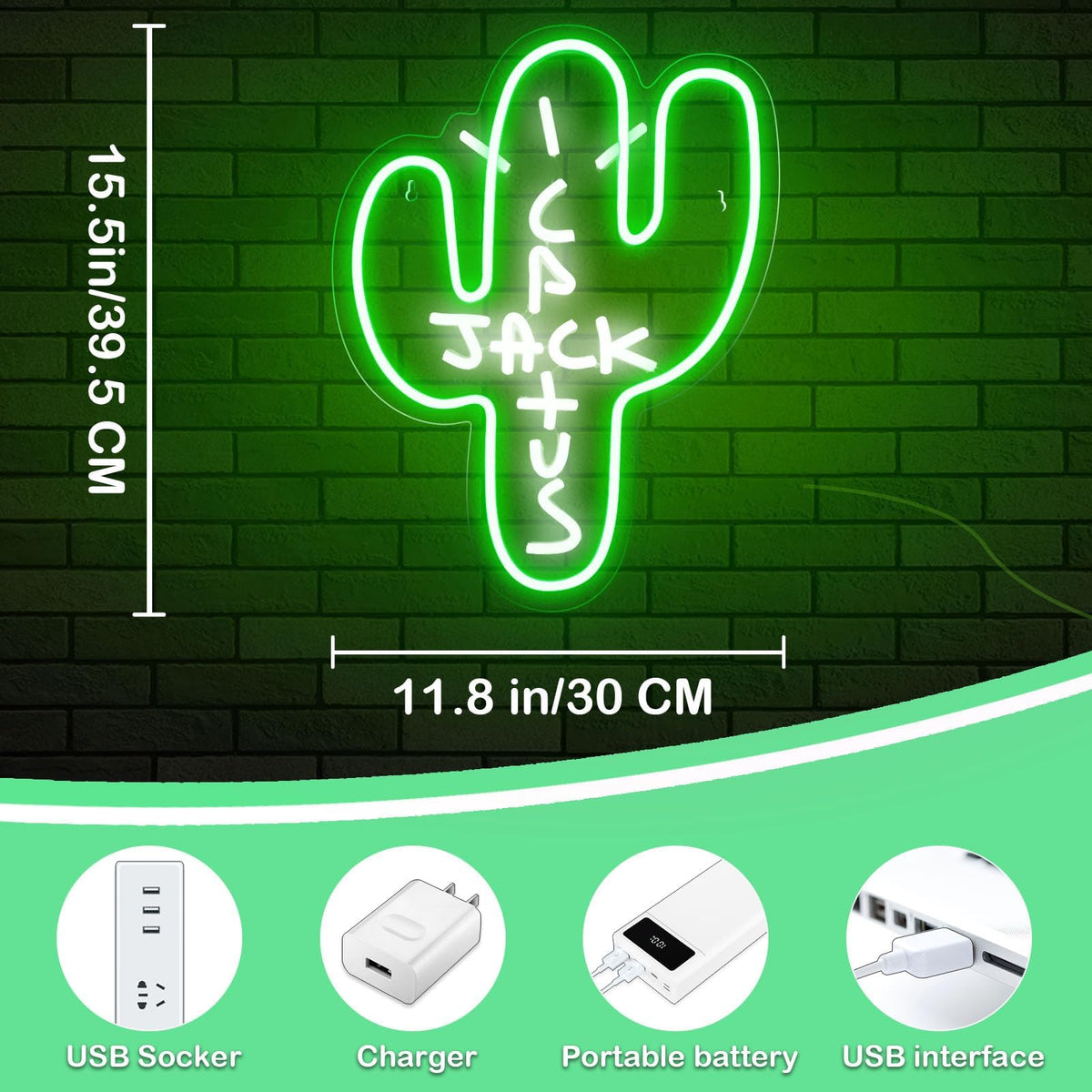 Cactus Jack LED Neon Sign - Decor Dimmable Green Jack Cactus Neon Light Up Wall Art for Bedroom Festival Decoration 15.7" X 11.8" Dimmer Home Lights for Man Cave Club Pub Beer Bar Birthday Christmas Gift