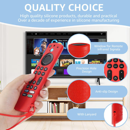 OneBom (2pcs) Silicone Remote Cover for Firetv 4K Max (2nd)/ Insignia/Pioneer/Omni (QLED) Series Alexa Voice Remote Enhanced w, Anti-Slip Protective Case with Same Color Lanyard(Glow Purple&Glow Blue)