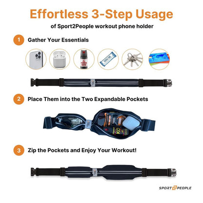 Running Belt for Women and Men, Waterproof Phone Holder for Running, Reflective 2-Pocket Waist Pack for Storing Runner’s Essentials Safely, Running Fanny Pack Fits Most Phones, Adjustable Belt Bag