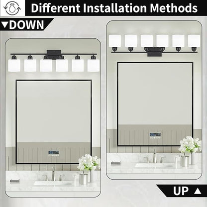 6-Light Black Vanity Lights for Bathroom, Modern Bathroom Vanity Lighting Fixtures Over Mirror, Bathroom Light Fixtures for Bathroom Mirror, Living Room, Hallway, Vanity Table, E26 Base