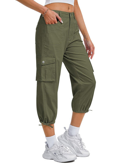 Eddoyee Cargo Capris for Women Pants Cotton Hiking Pants with 6 Pockets Elastic Waist Casual Summer Pants 2026