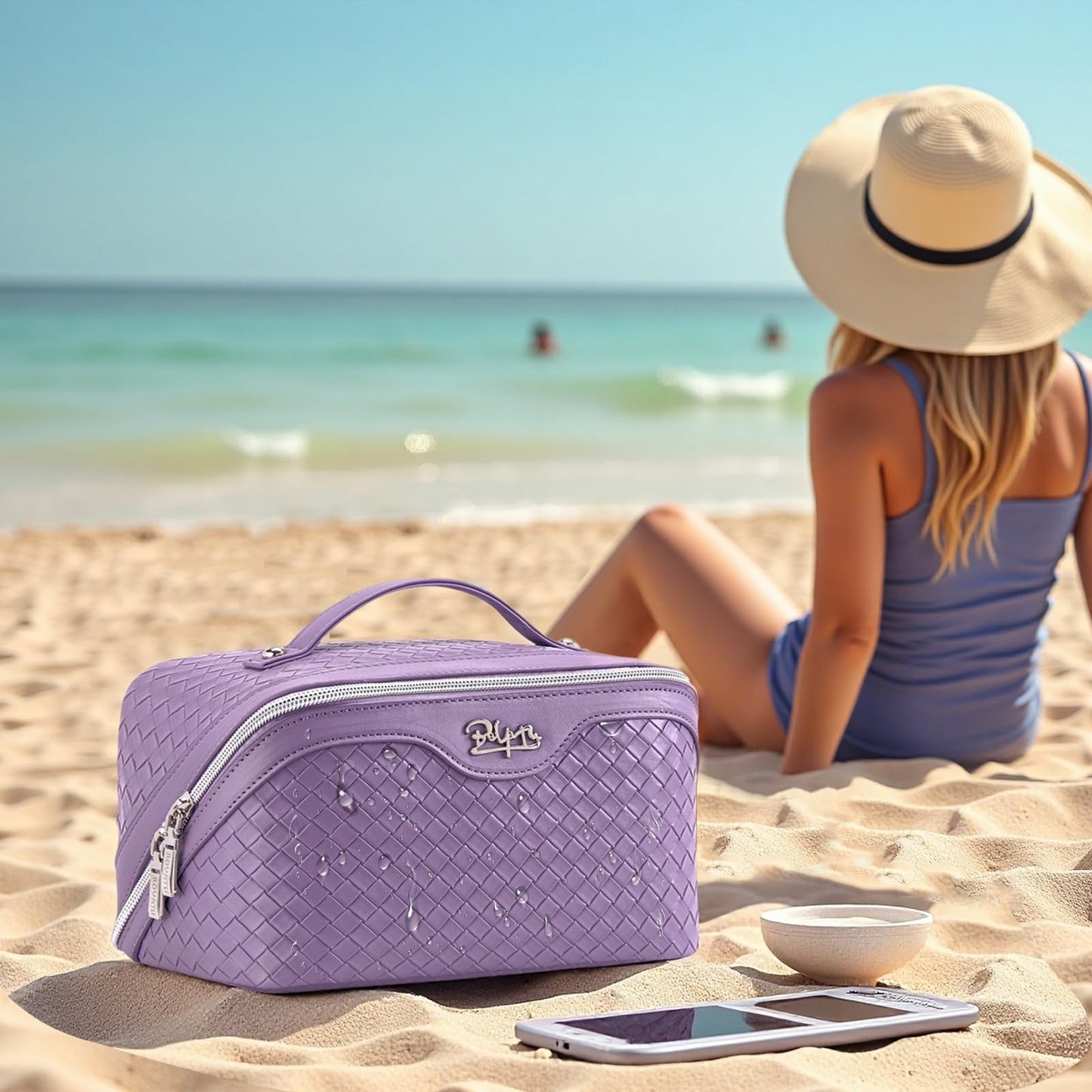 BOYATU Travel Makeup Bag Cosmetic Bags for Women: Large Capacity 3 Pcs Set Make up Bag with Compartments - Waterproof Vegan Leather Toiletry Organizer Bags with Handle (L01 Purple)