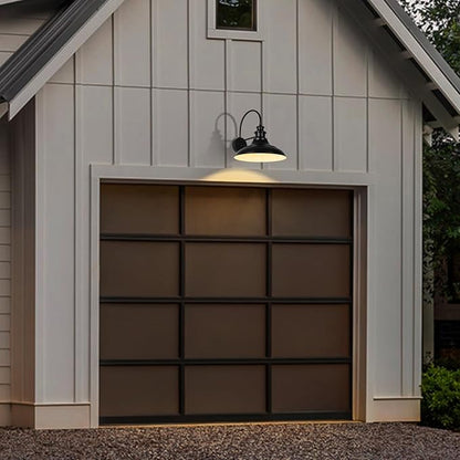 Dusk to Dawn Sensor Outdoor Barn Light Fixtures, 12.3 Inch Dome Farmhouse Outdoor Wall Sconces, Gooseneck Exterior Wall Mount Lights, Industrial Black White Wall Lanterns for Porch, DDRZ004-2 BK+WH