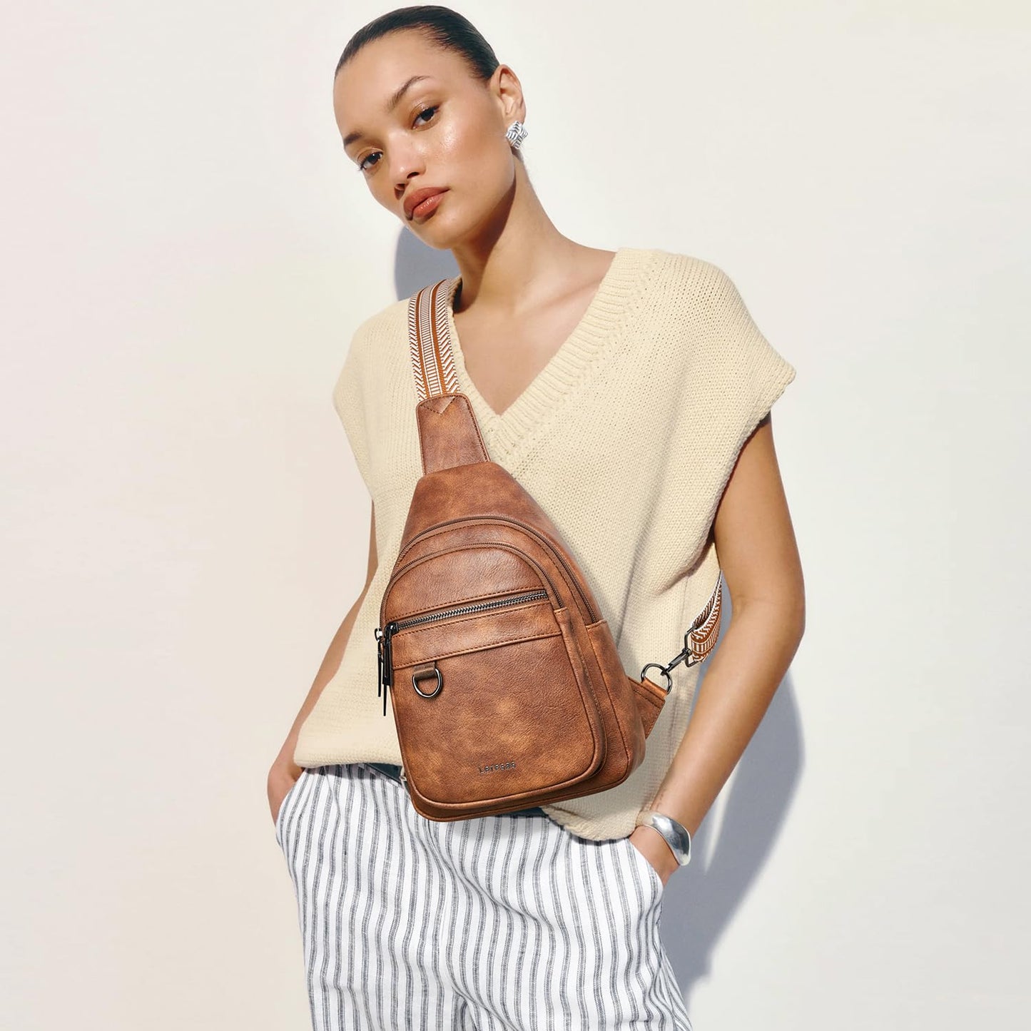 Leresas Sling Bag for Women Crossbody Bag Fanny Packs Cross Body Handbag Over the Shoulder Bag Trendy Gifts Vegan Leather Travel Purses Anti Theft Brown