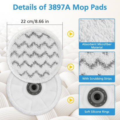 6 Pack 3897A / 3712 Rotating Steam Mop Pads Replacement for Bissell SpinWave SmartSteam Scrubbing Steam Mop Cleaner 【Models 3897A/3712 ONLY】, Washable Reuseable Refill Pads
