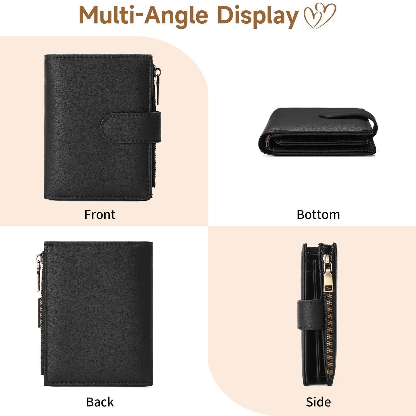 GAEKEAO Small Wallet Women Vegan Leather RFID Blocking Bifold Ladies Compact Card Holder with Zipper Pocket & ID Window