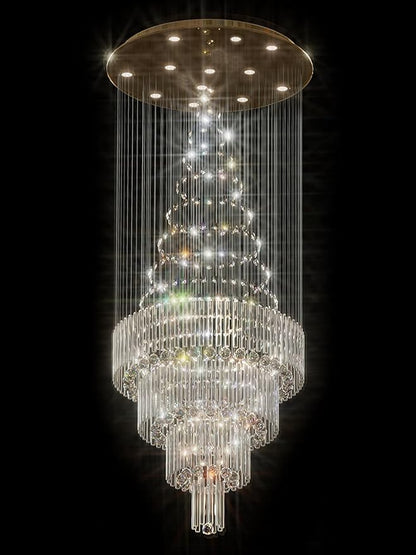 D32''X H110'' Modern Crystal Raindrop Gold Chandelier Lighting for Entrance, Stairs, Doorway, Crystal Ornament Chandelier Can be Used on Sloping Ceiling